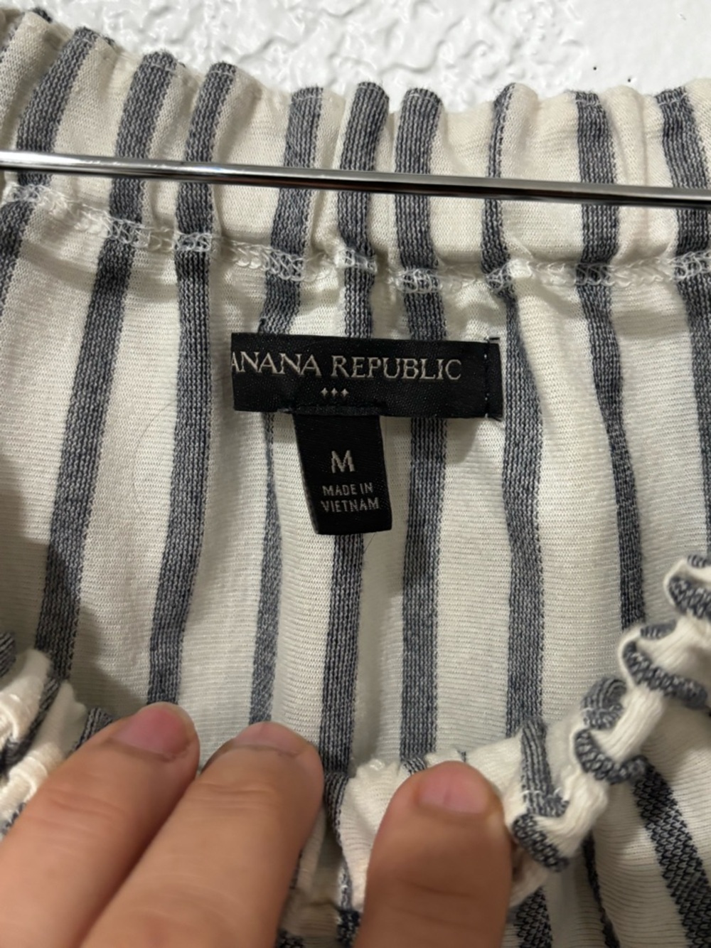 Banana Republic Black & Cream Striped Off-Shoulder Ruffle Top - Picture 3 of 5